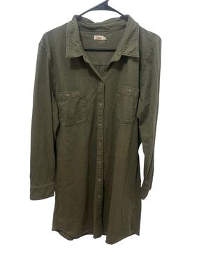 Faherty Olive Green Shirt Tunic Dress Size XL